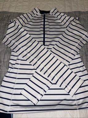 Ladies NWOT Vineyard Vines White & Navy Striped Zip-Front Pullover